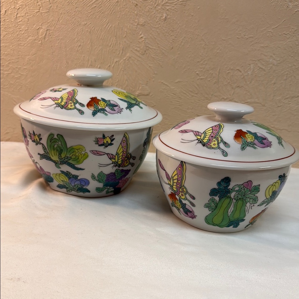 Floral Butterfly Ceramic Bowls with Lids
